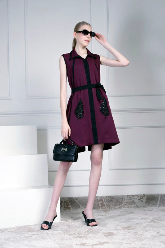 Maroon collared dress | House of Supriya