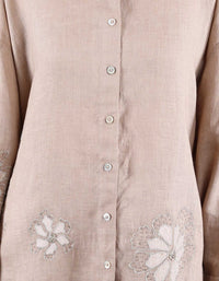 Linen Khakhi Patti and Sequin Work set | Linen Bloom