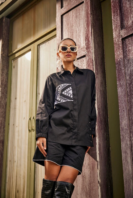 Black Triangle Geometric Shirt / Co-ord Set | Puja Agarwal
