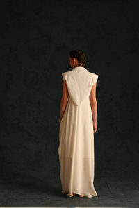 Cowl dress with a cape blazer waistcoat(Off-white) | Enech