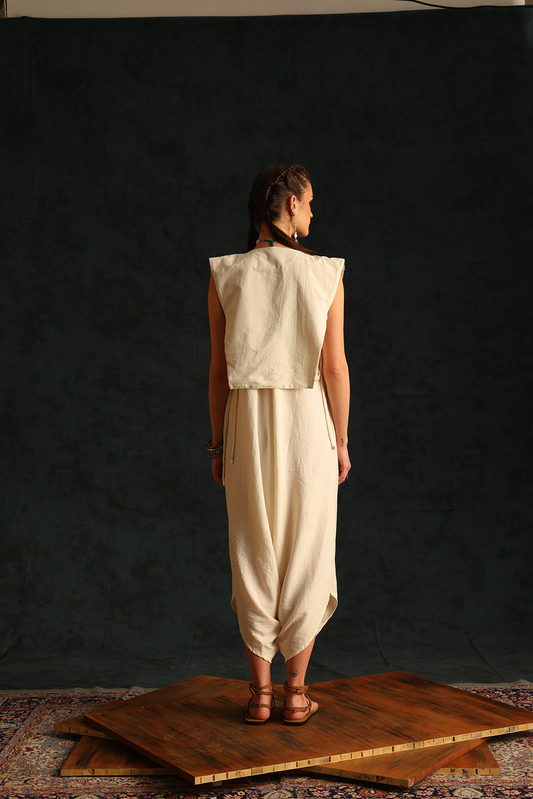 V-jumpsuit with a panel waistcoat(Off-white) | Enech