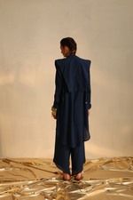 Waterfall shirt set with a panel waistcoat(Navy blue) | Enech