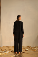 Overlap collar foil tunic set(Black) | Enech