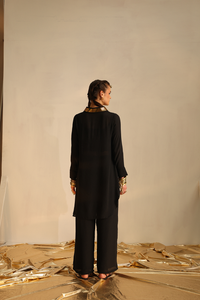 Overlap collar foil tunic set(Black) | Enech