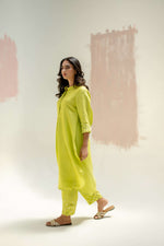 Mia Slim Kurta and Hand embroidered Pants - Neon | Prahnaayan