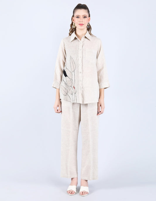 Beige Pleated Shirt | Linen Bloom