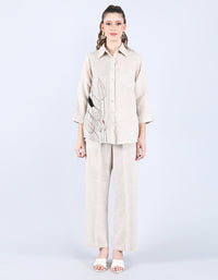 Beige Pleated Shirt | Linen Bloom