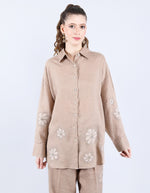 Linen Khakhi Patti and Sequin Work set | Linen Bloom