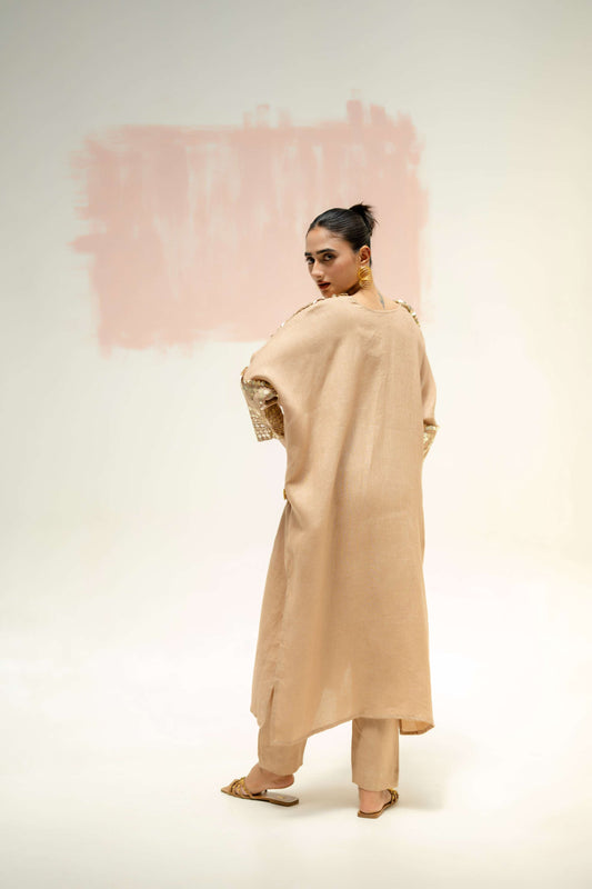 Chamakeen Antifit Linen Kurta with Pants - Beige | Prahnaaya