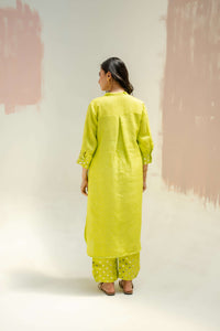 Mia Slim Kurta and Hand embroidered Pants - Neon | Prahnaayan