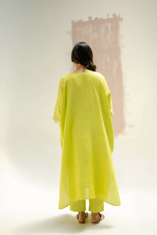 Longline Kaftan Kurta with Pants - Neon | Prahnaaya