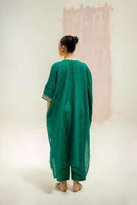 Longline Kaftan Kurta with Pants - Green | Prahnaaya