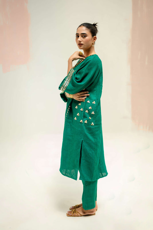 Aaram Choga Kurta with Pants - Green | Prahnaaya