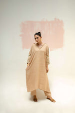 Chamakeen Antifit Linen Kurta with Pants - Beige | Prahnaaya