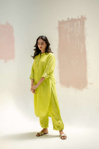 Mia Slim Kurta and Hand embroidered Pants - Neon | Prahnaayan