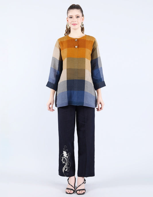 Linen Mustard and Blue Tunic | Linen Bloom