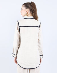 Beige/Navy Piping Shirt | Linen Bloom