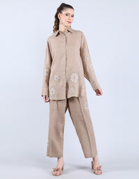 Linen Khakhi Patti and Sequin Work set | Linen Bloom
