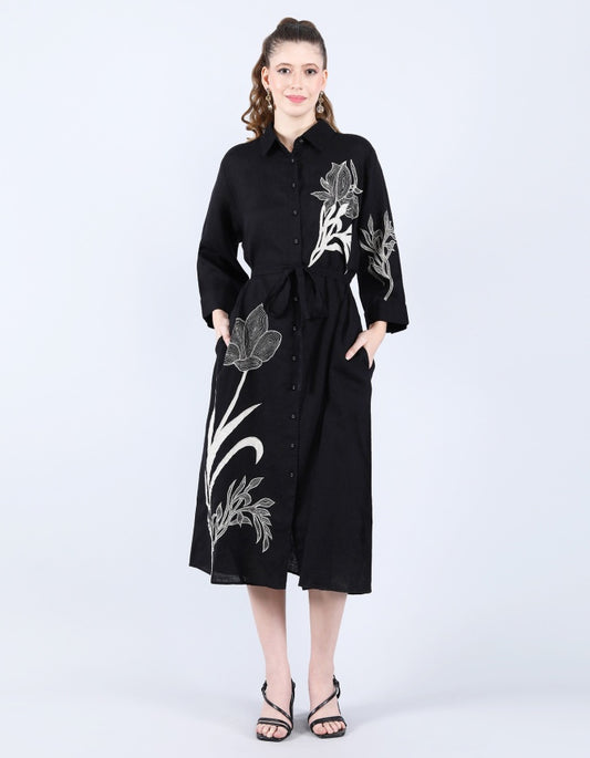 Linen Black Long Dress | Linen Bloom