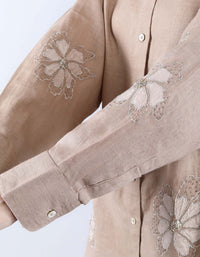 Linen Khakhi Patti and Sequin Work set | Linen Bloom