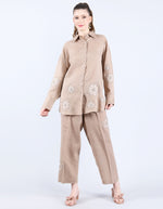 Linen Khakhi Patti and Sequin Work set | Linen Bloom