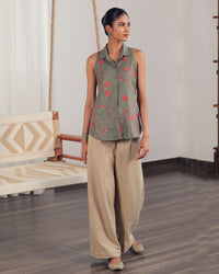 Ahalya Linen Beige Trousers | AMBR