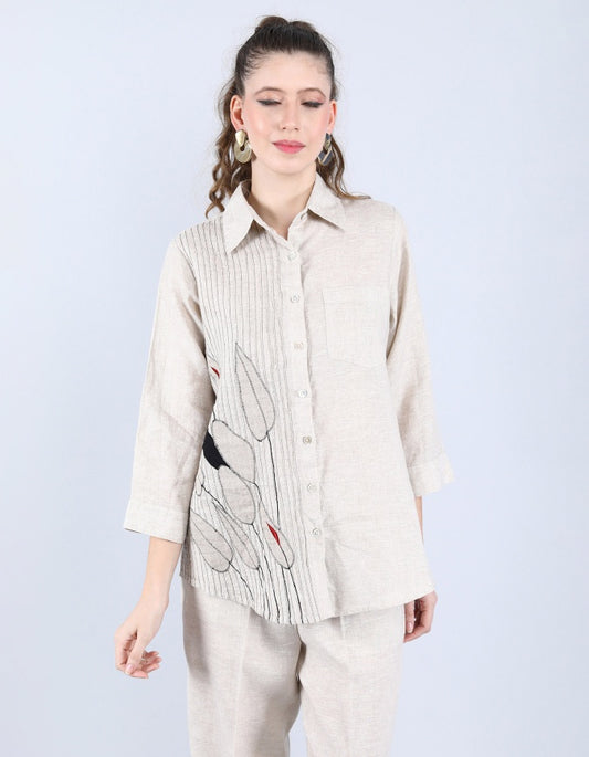 Beige Pleated Shirt | Linen Bloom