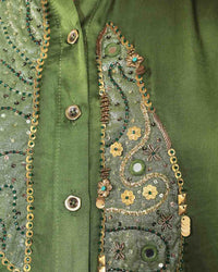 Bhumi Olive Green Satin Shirt | AMBR