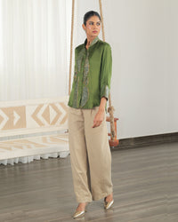 Bhumi Olive Green Satin Shirt | AMBR