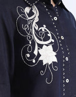 Navy Set With Patch Embroidery | Linen Bloom