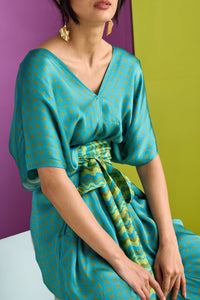 TEAL TIE UP JUMPSUIT IN TESSERA | CUIN