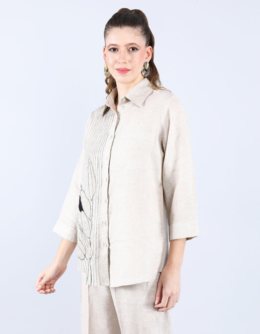 Beige Pleated Shirt | Linen Bloom