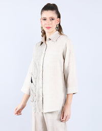 Beige Pleated Shirt | Linen Bloom