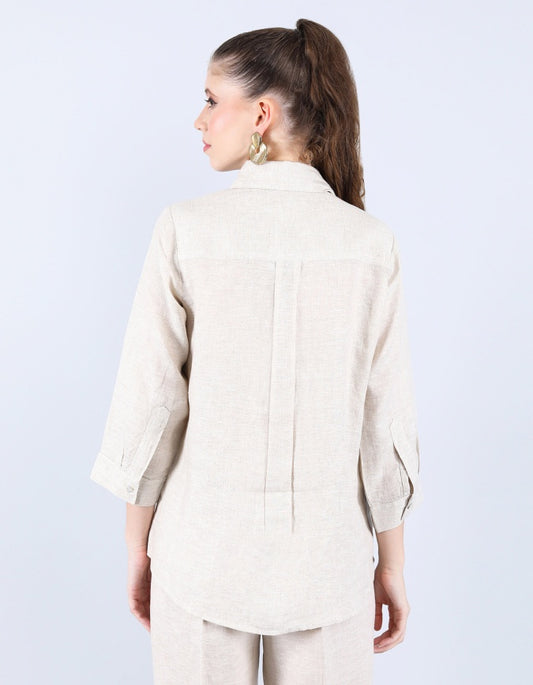 Beige Pleated Shirt | Linen Bloom