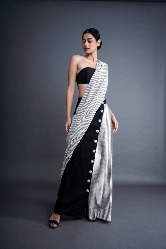 Stripped button saree | ATBW