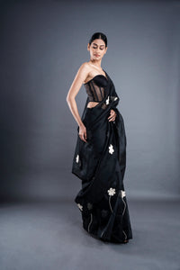 Floral organza saree (Black) | ATBW