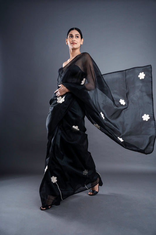 Floral organza saree (Black) | ATBW