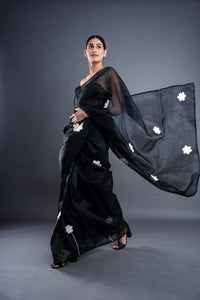 Floral organza saree (Black) | ATBW