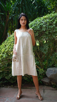BEIGE PRINTED MIX AND MATCH SLEEVLESS DRESS | Linen Bloom