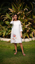 BEIGE DRESS WITH GATHERED NECK | Linen Bloom