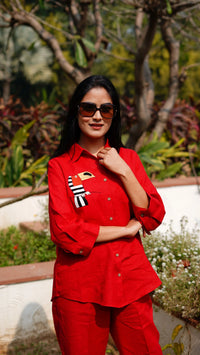 RED TOUCAN STRIPE SHIRT | Linen Bloom