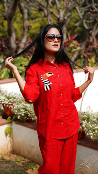 RED TOUCAN STRIPE SHIRT | Linen Bloom