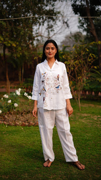WHITE BIRD LONG SHIRT | Linen Bloom