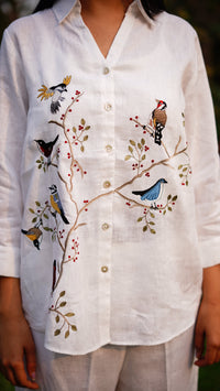 WHITE BIRD LONG SHIRT | Linen Bloom