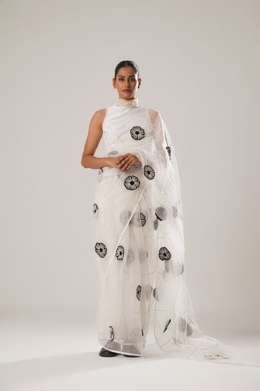 MJ Floral Saree (White) | ATBW