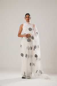 MJ Floral Saree (White) | ATBW