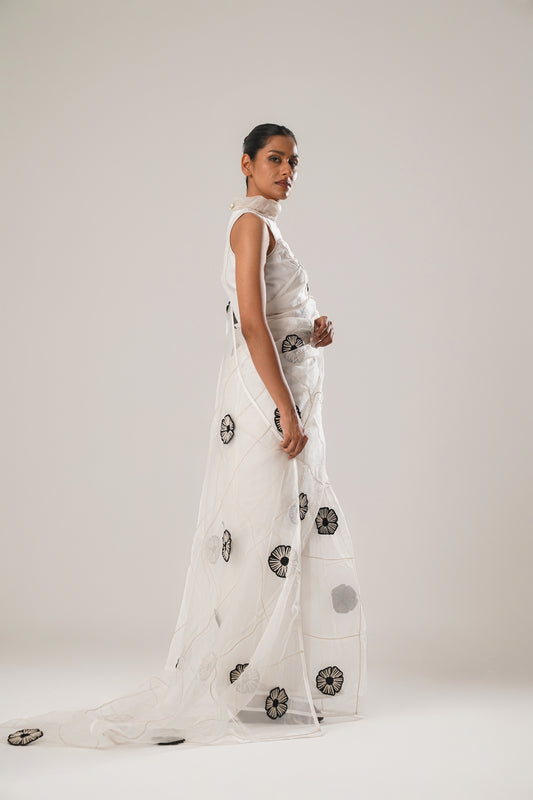 MJ Floral Saree (White) | ATBW