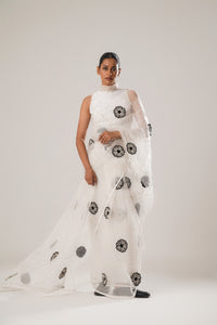 MJ Floral Saree (White) | ATBW