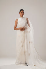 White floral organza saree | ATBW