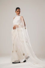 White floral organza saree | ATBW